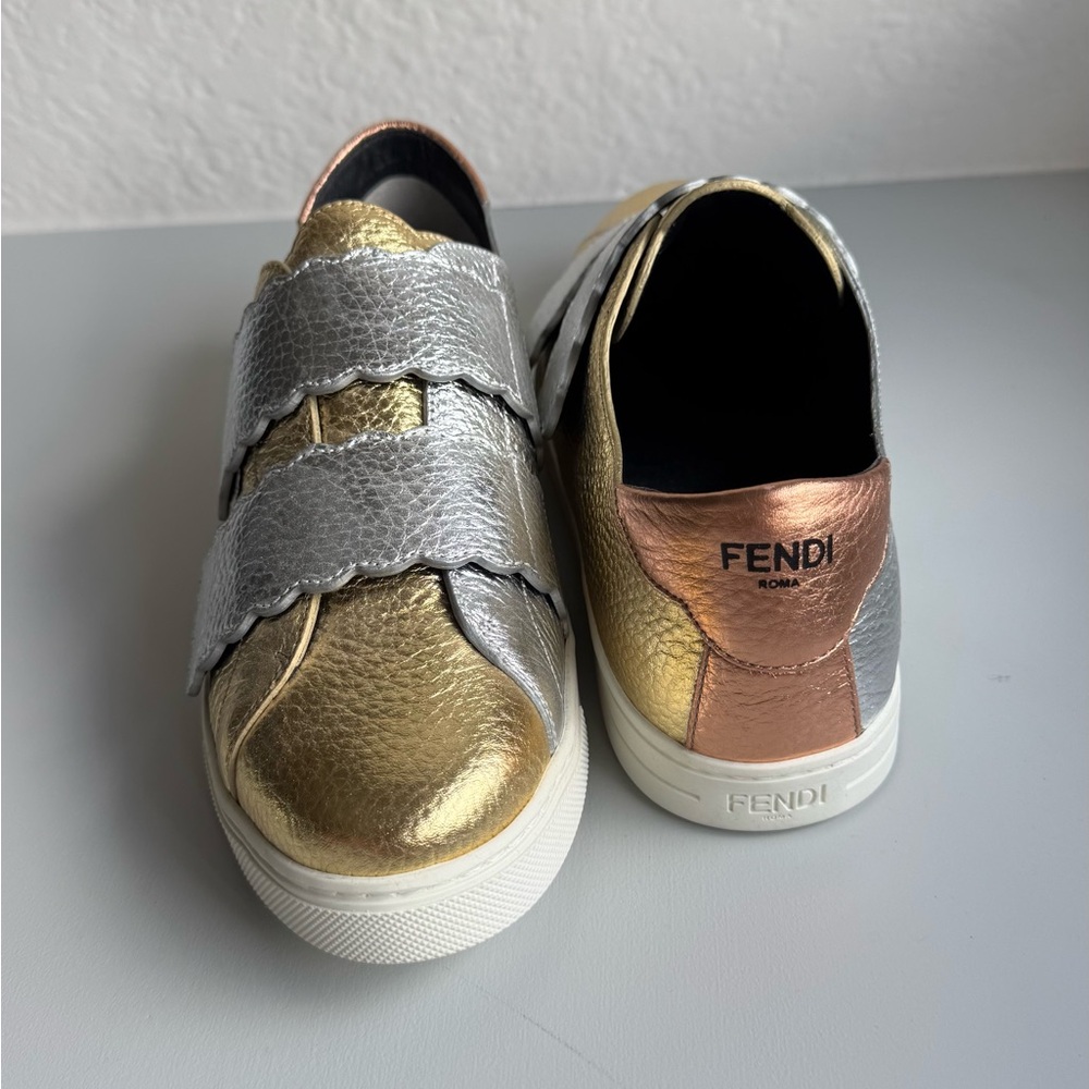 Fendi Womens Gold and Silver Sneakers (New)